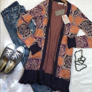 Anthropologie Long Floral Cardigan